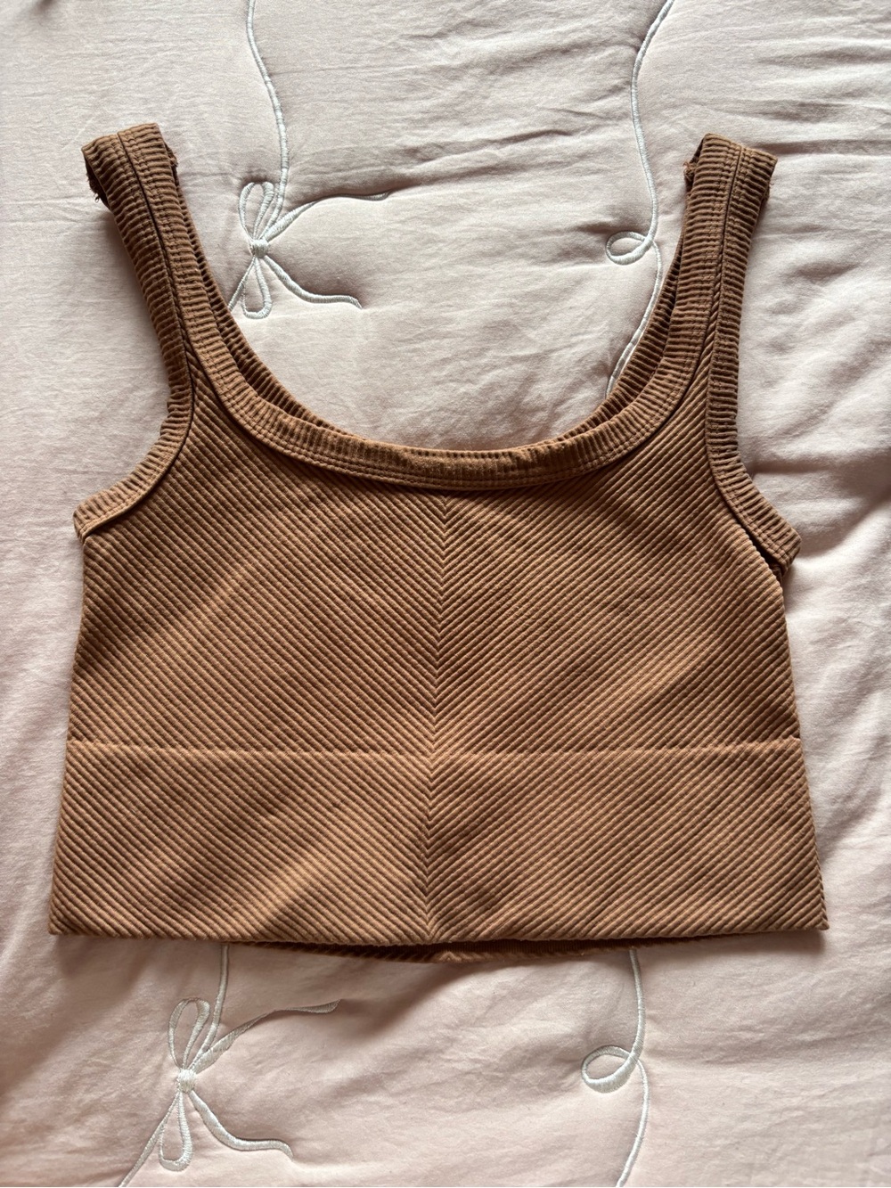 Nikibiki Ribbed Scoop-Neck Cropped Tank Top - Brown